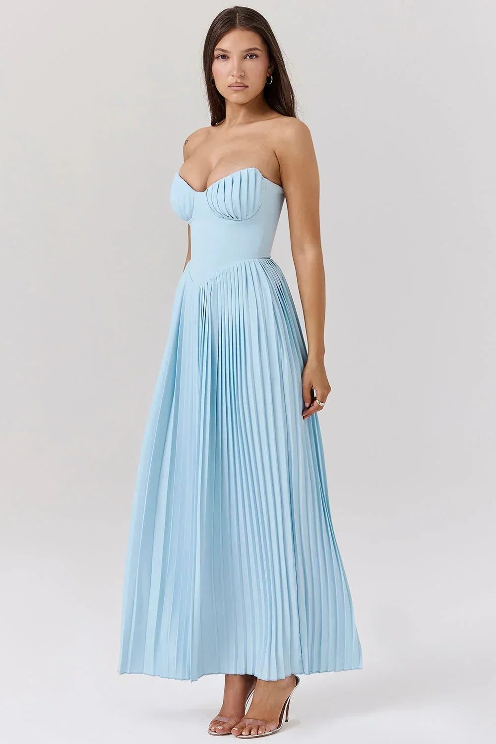 Bustier Pleated Wedding Guest Maxi Dress for Women - View 3