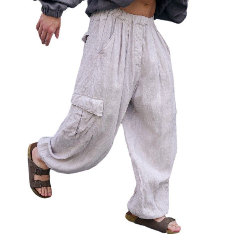 Linen Cargo Trousers with Wide Leg for Men - View 5
