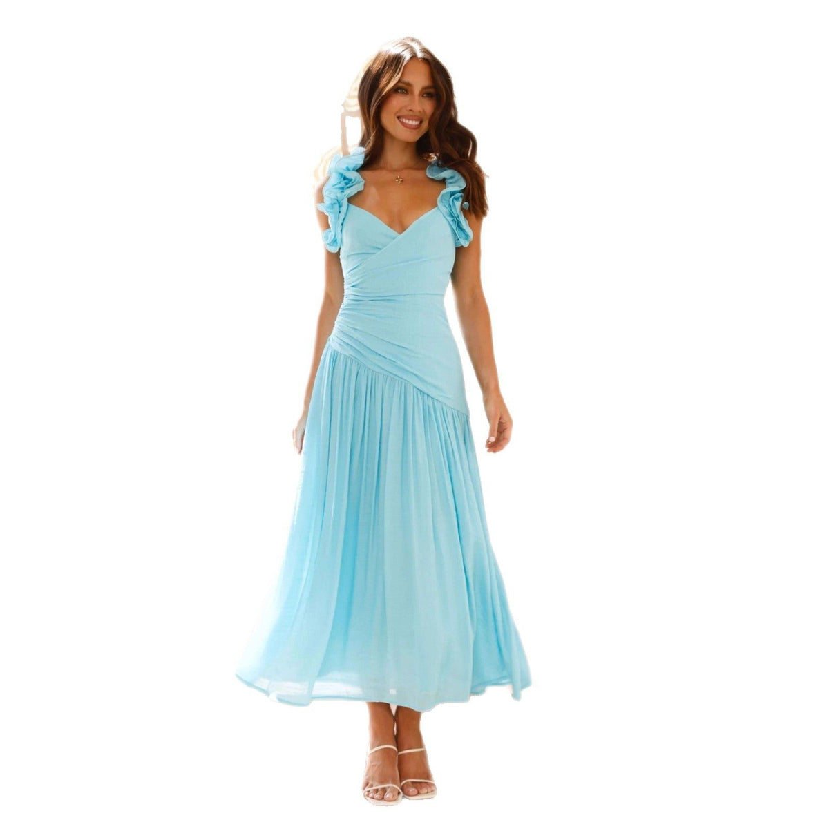 Ruffle V-Neck Floral Maxi Dress Wedding Guest for Women - View 5