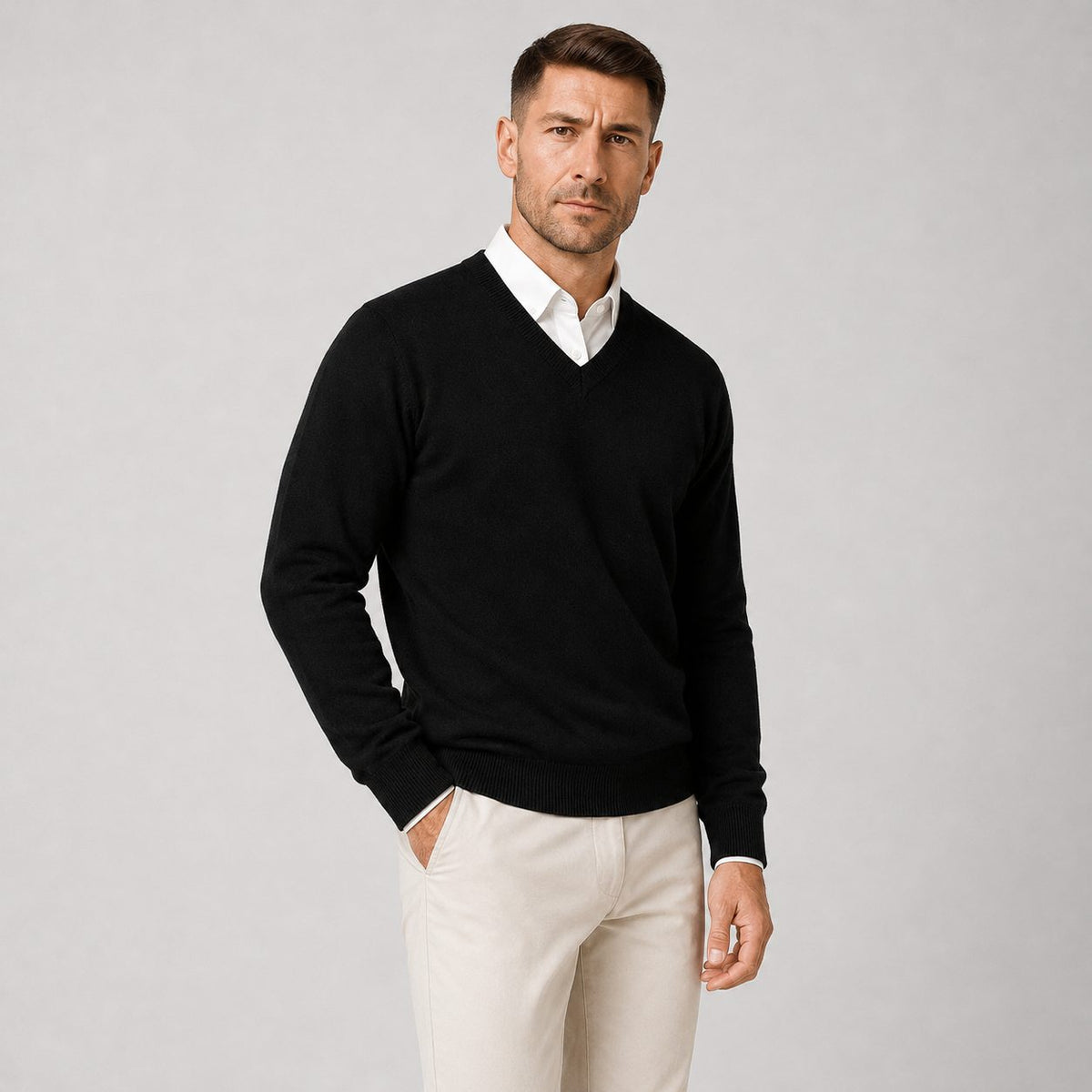 V-Neck Slim Fit Knit Jumper for Men