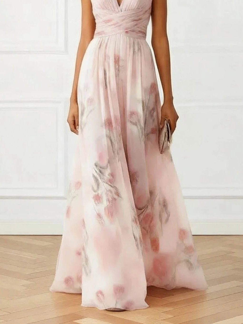 V-Neck Wedding Guest Floral Maxi Dress for Women - View 2