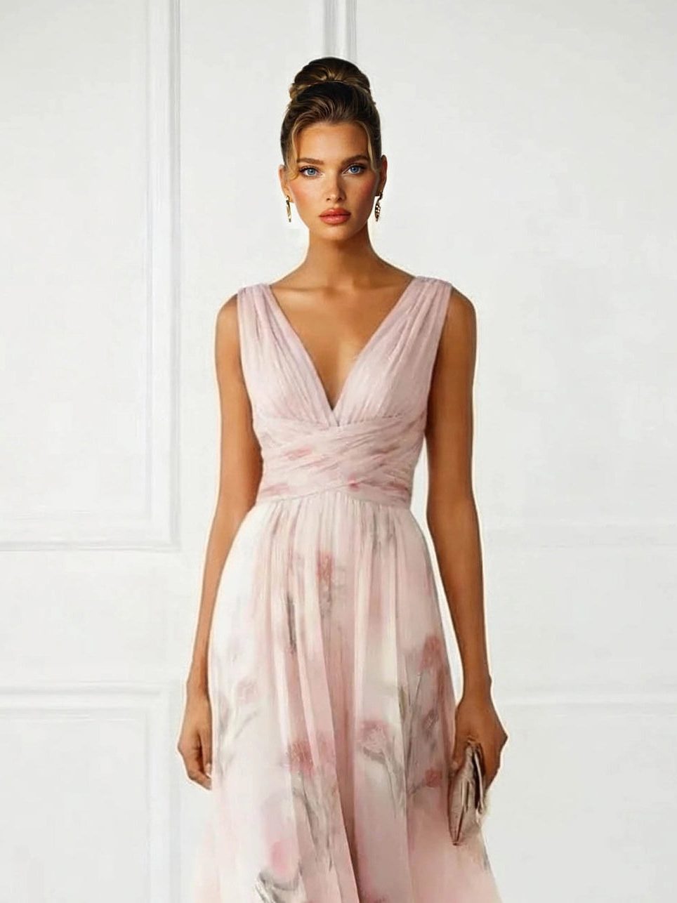 V-Neck Wedding Guest Floral Maxi Dress for Women - View 3