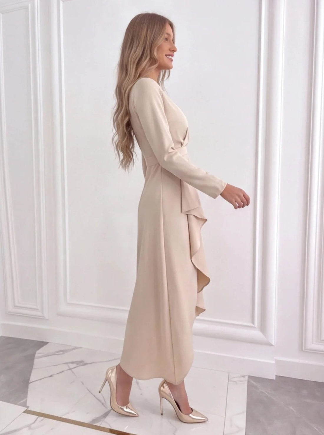 V-Neck Wrap Midi Dress for Women