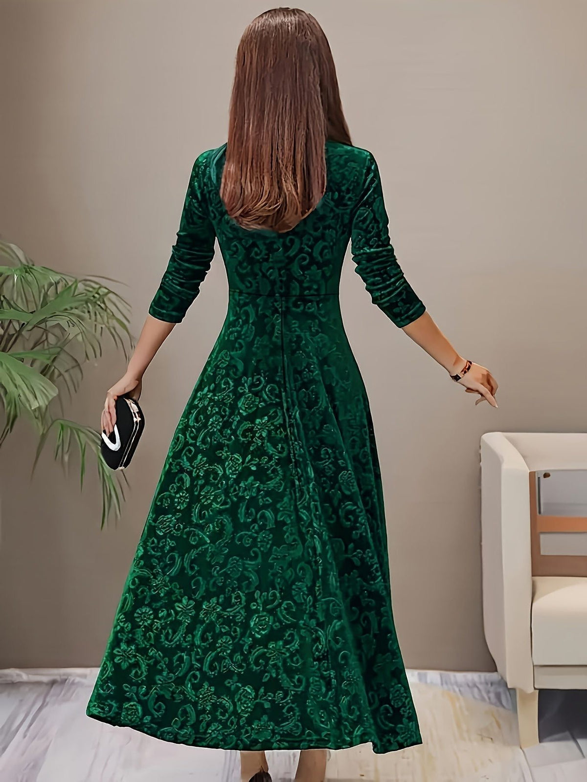 Velvet A-Line Maxi Dress with Square Neckline for Women - View 10