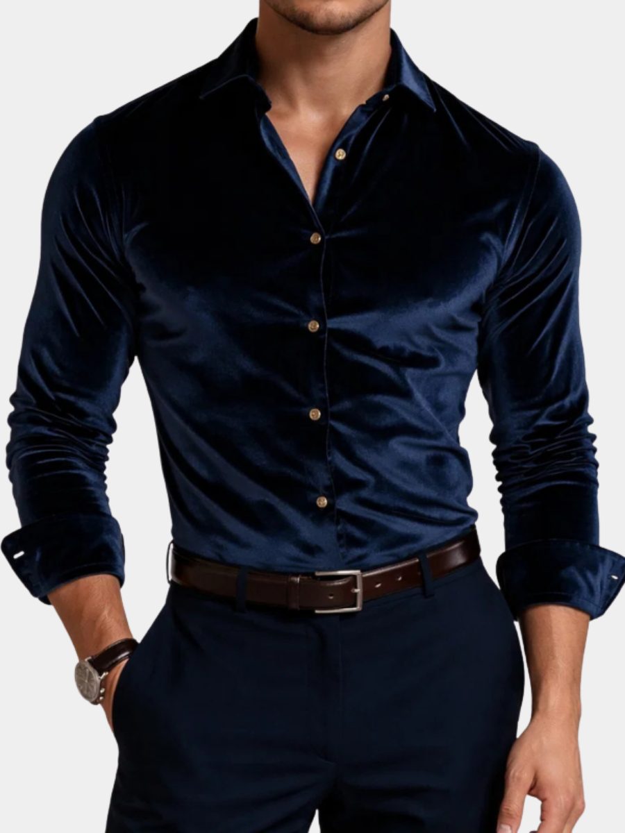 Velvet Button-Down Shirt for Men - View 4