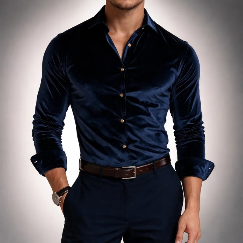 Velvet Button-Down Shirt for Men - View 5