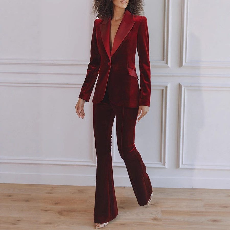 Velvet Flared Blazer Set for Women - View 2