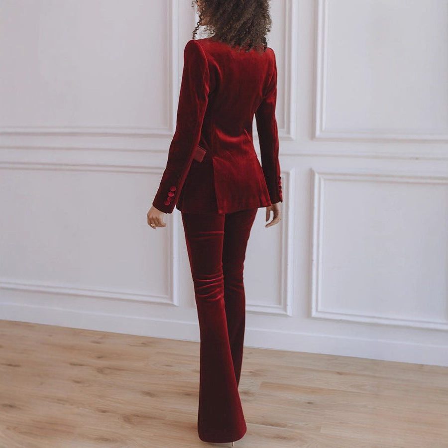 Velvet Flared Blazer Set for Women - View 3