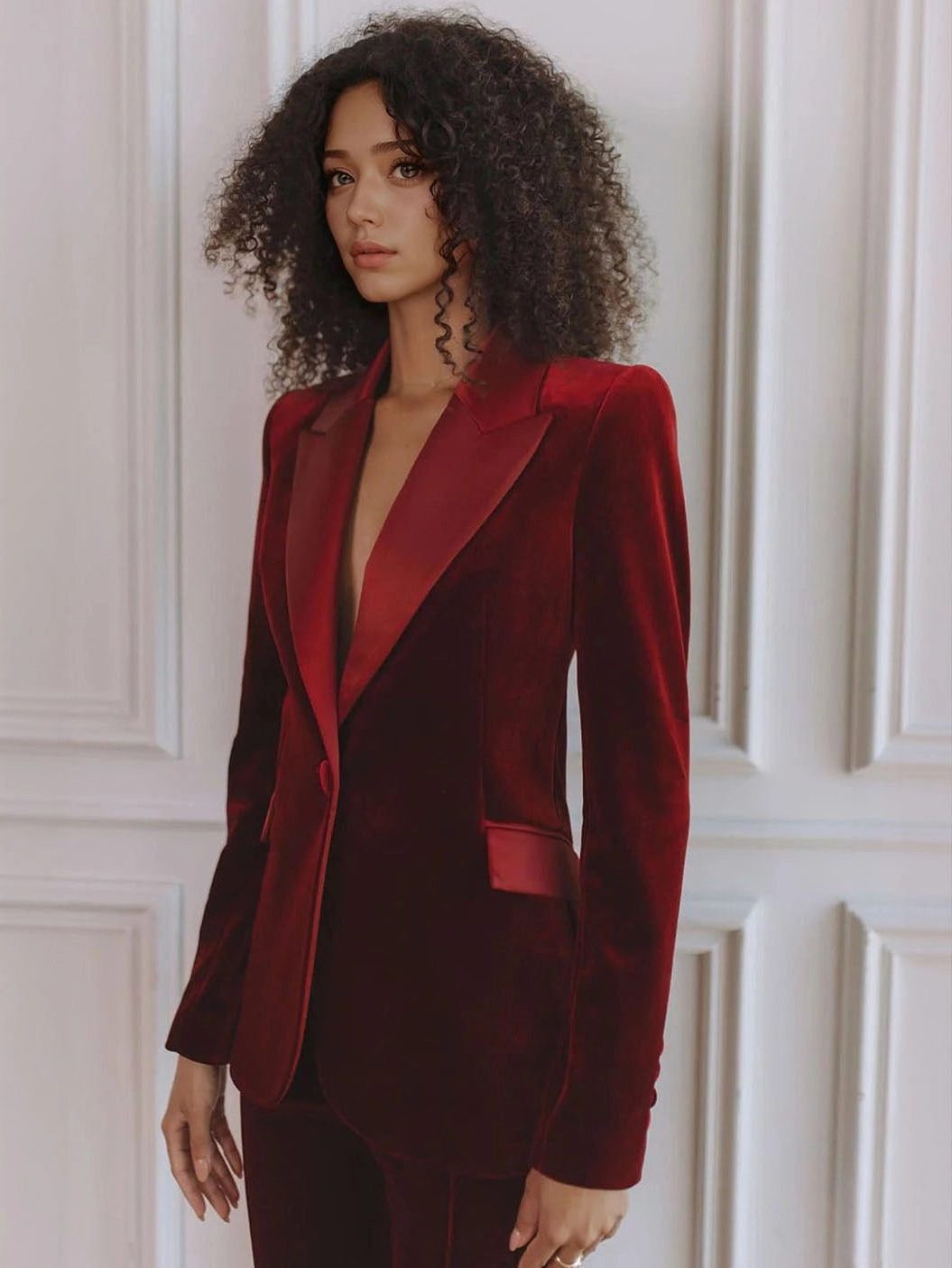 Velvet Flared Blazer Set for Women - View 4