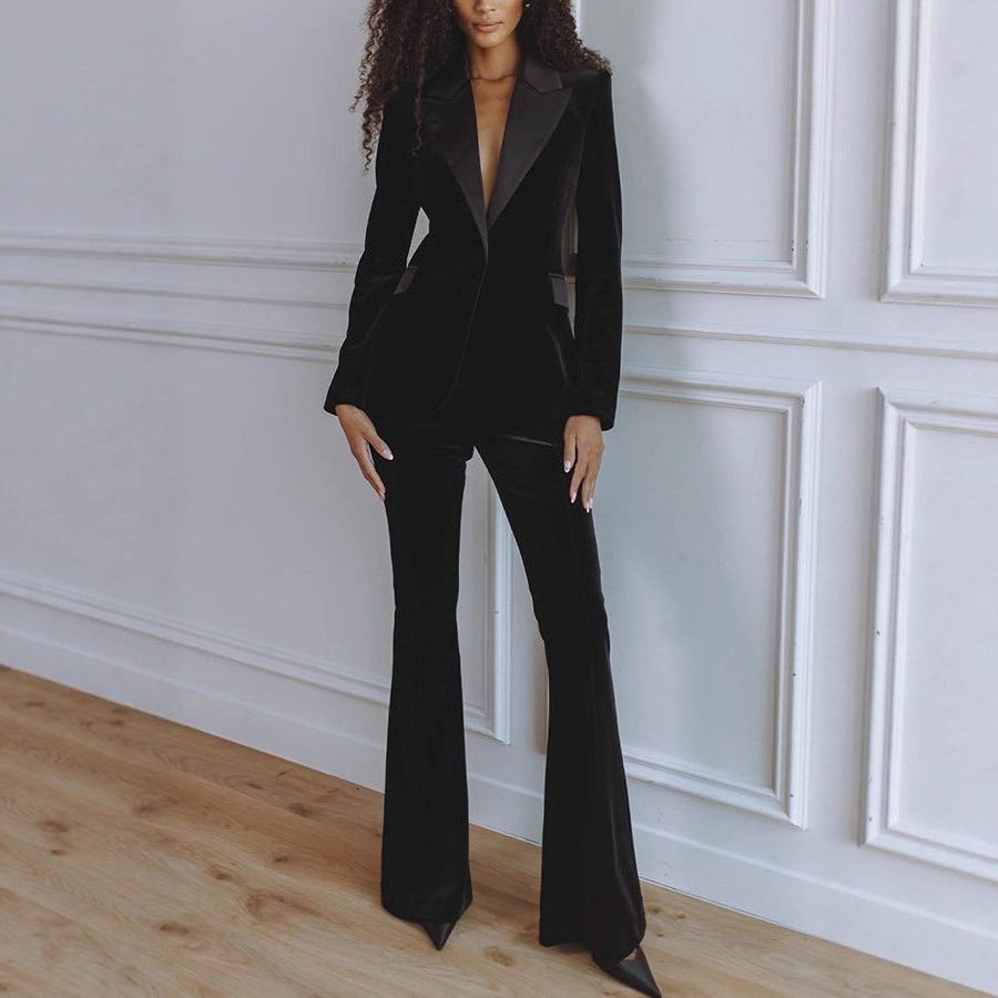 Velvet Flared Blazer Set for Women - View 8