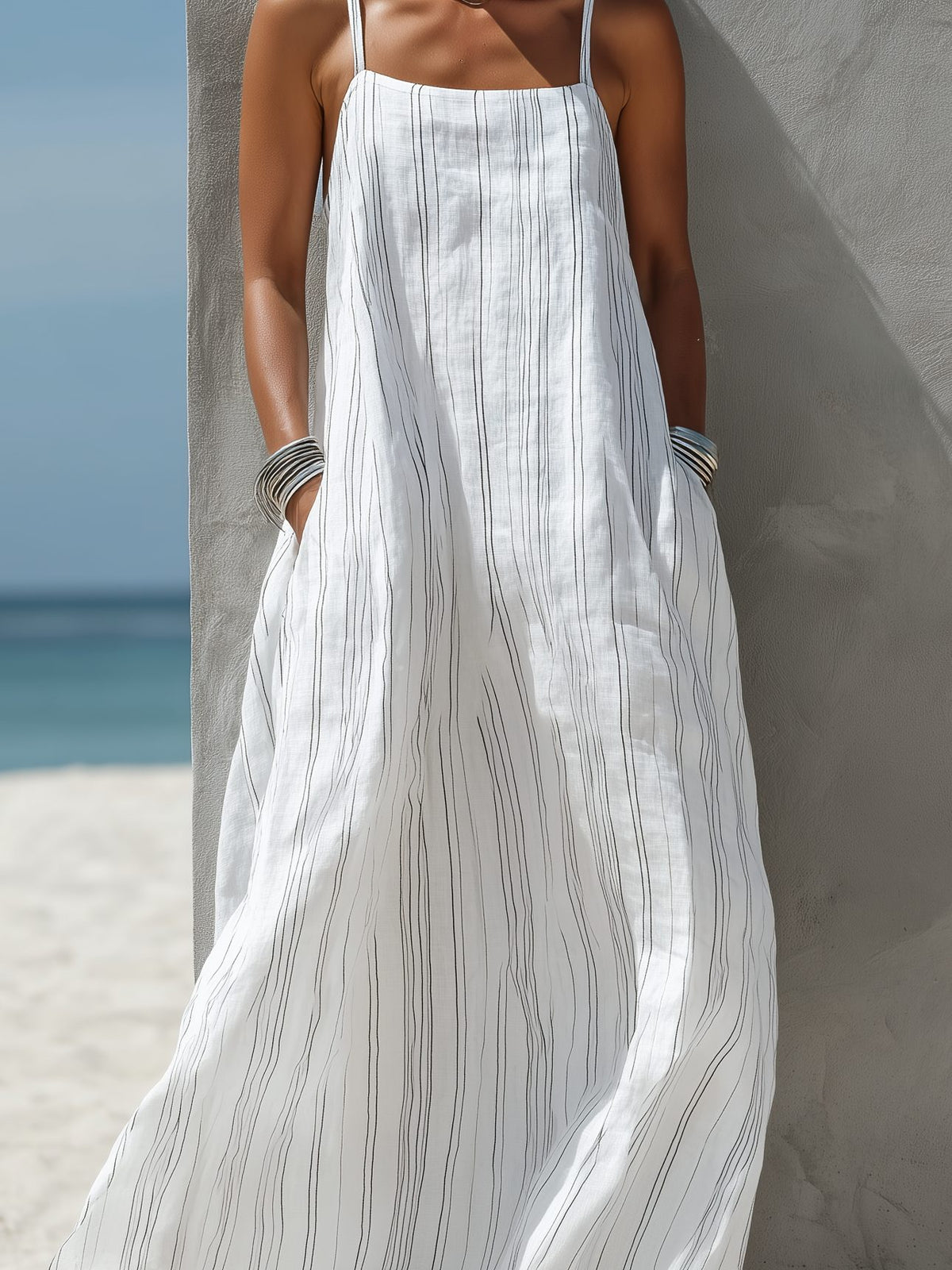 Vertical Striped Sleeveless Maxi Dress for Women - View 4