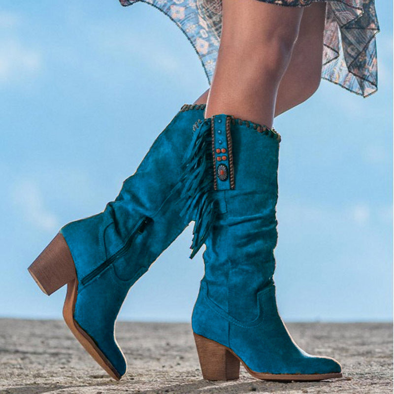 Fringe Block Heel Cowboy Boots for Women