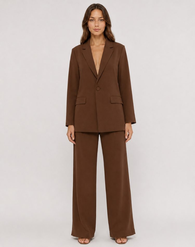 Wide Leg Blazer Suit Set for Women 