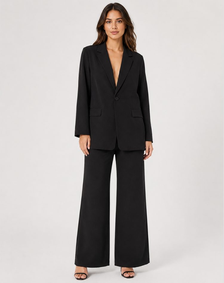 Wide Leg Blazer Suit Set for Women 