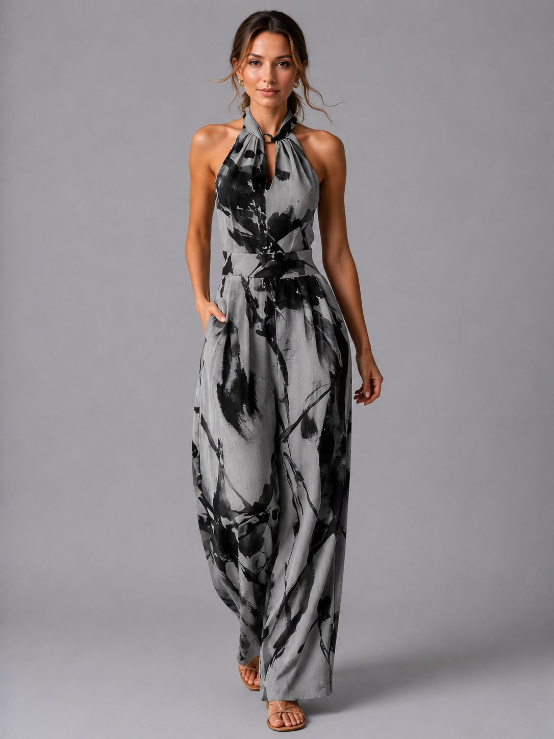 Wide Leg Halterneck Jumpsuit for Women - Black