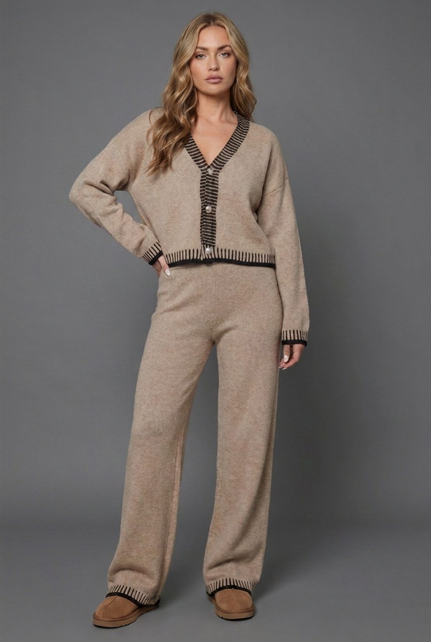 Wide Leg Knit Cardigan Set for Women