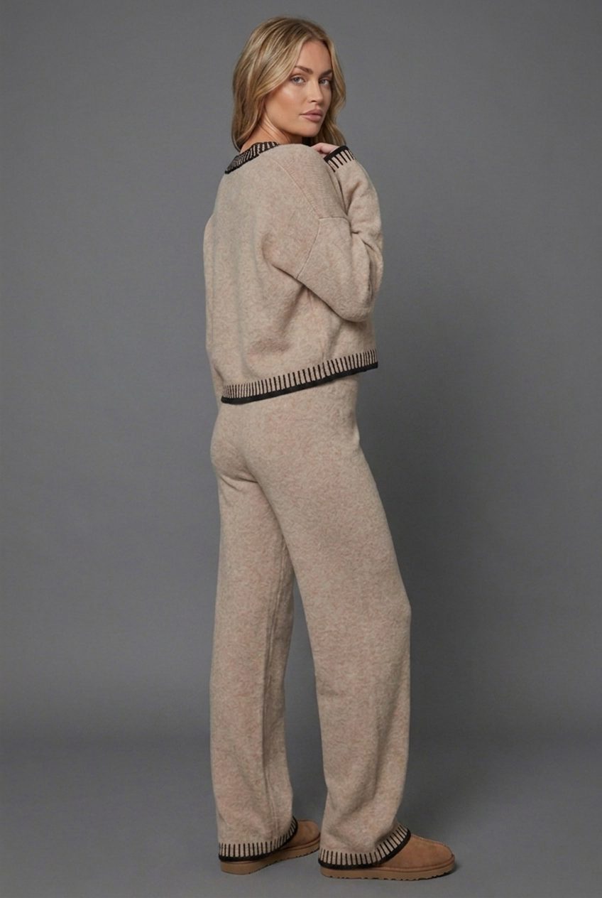Wide Leg Knit Cardigan Set for Women - View 3