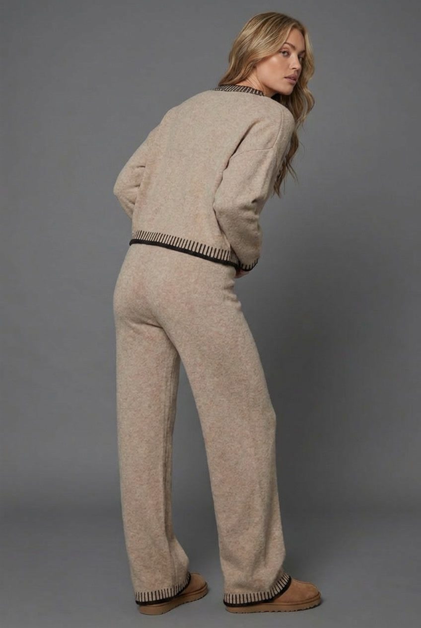 Wide Leg Knit Cardigan Set for Women - View 4