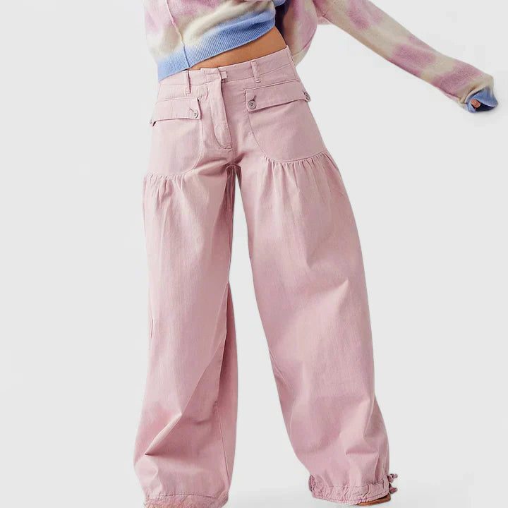 Wide Leg Pleated Trousers for Women - Pink