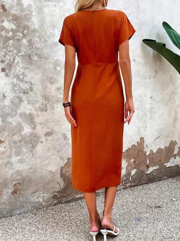 Wrap V-Neck Midi Wedding Guest Dress for Women
