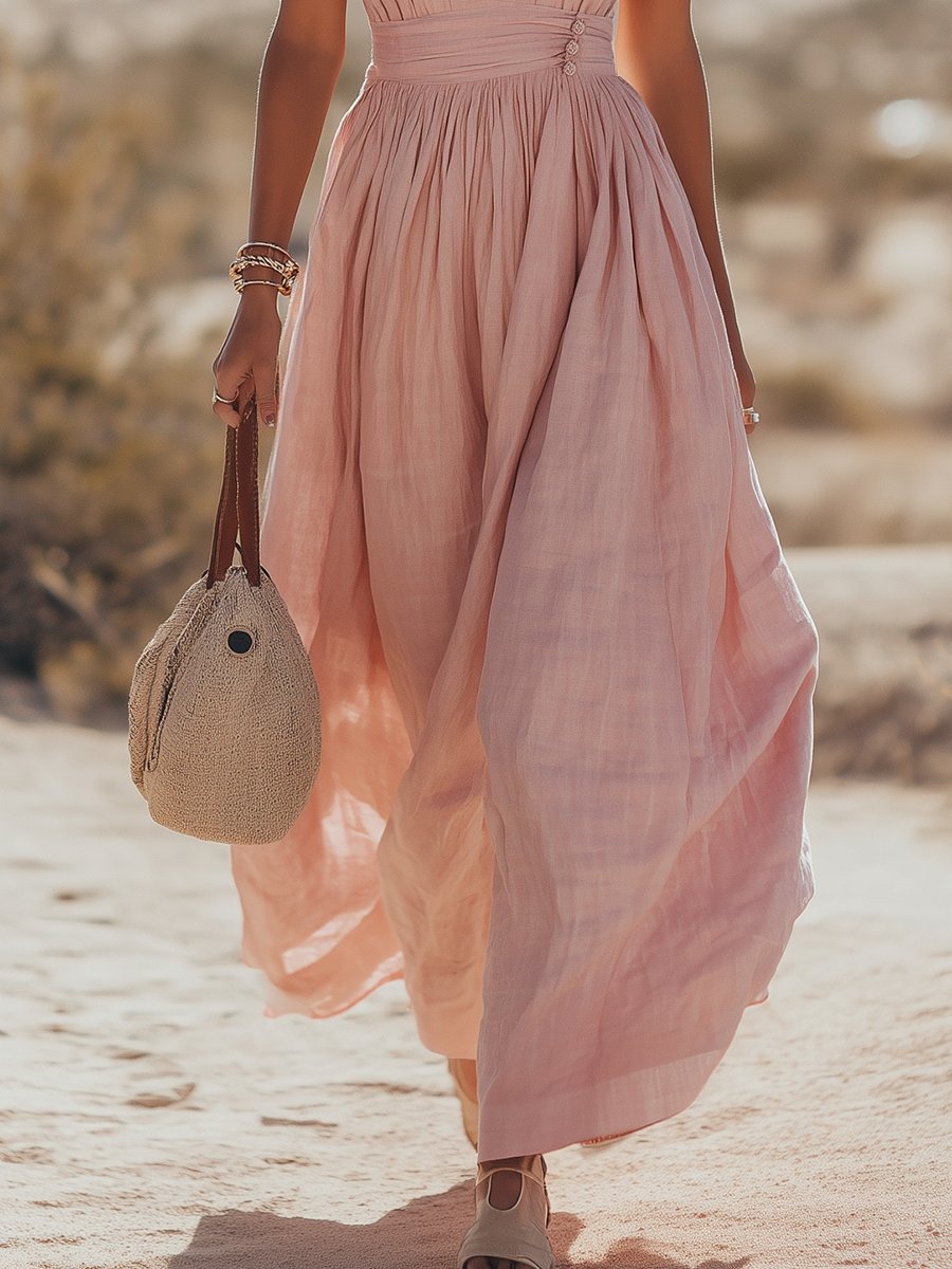 Halter Maxi Dress in Cotton-Linen for Women