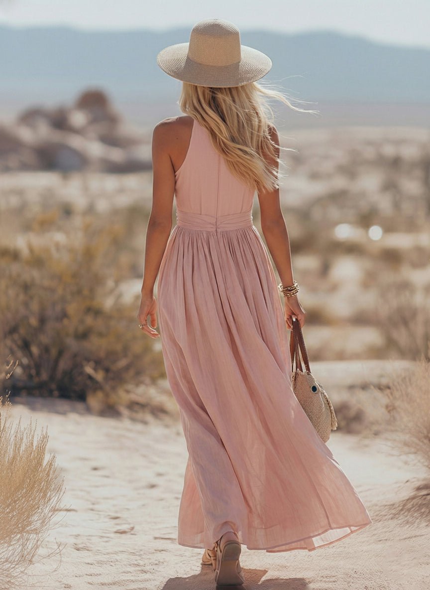 Halter Maxi Dress in Cotton-Linen for Women