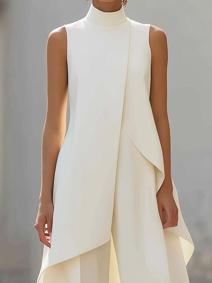 High-Neck Sleeveless Wide-Leg Trouser Set for Women