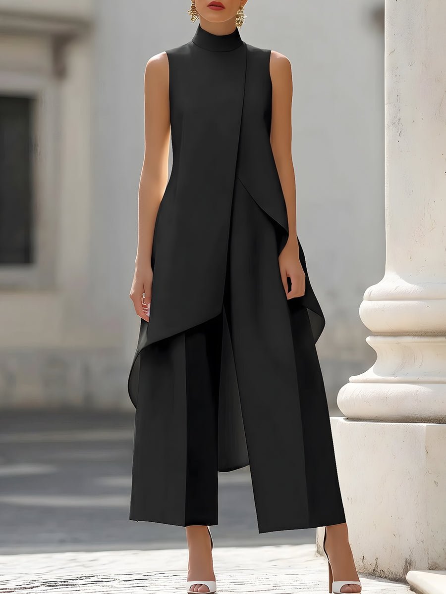 High-Neck Sleeveless Wide-Leg Trouser Set for Women