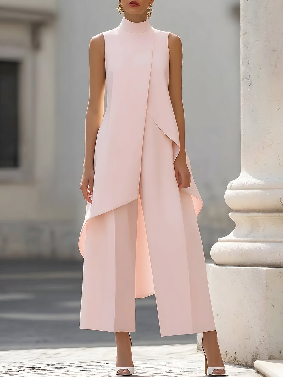 High-Neck Sleeveless Wide-Leg Trouser Set for Women