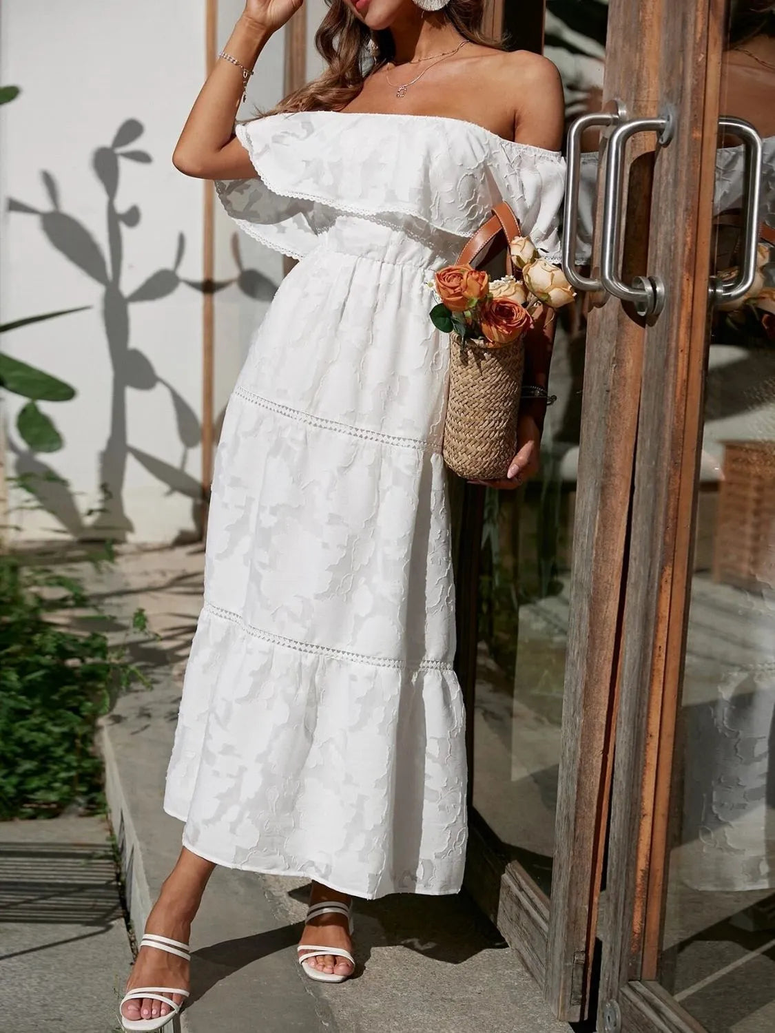 Off-Shoulder Tiered Maxi Wedding Guest Dress for Women