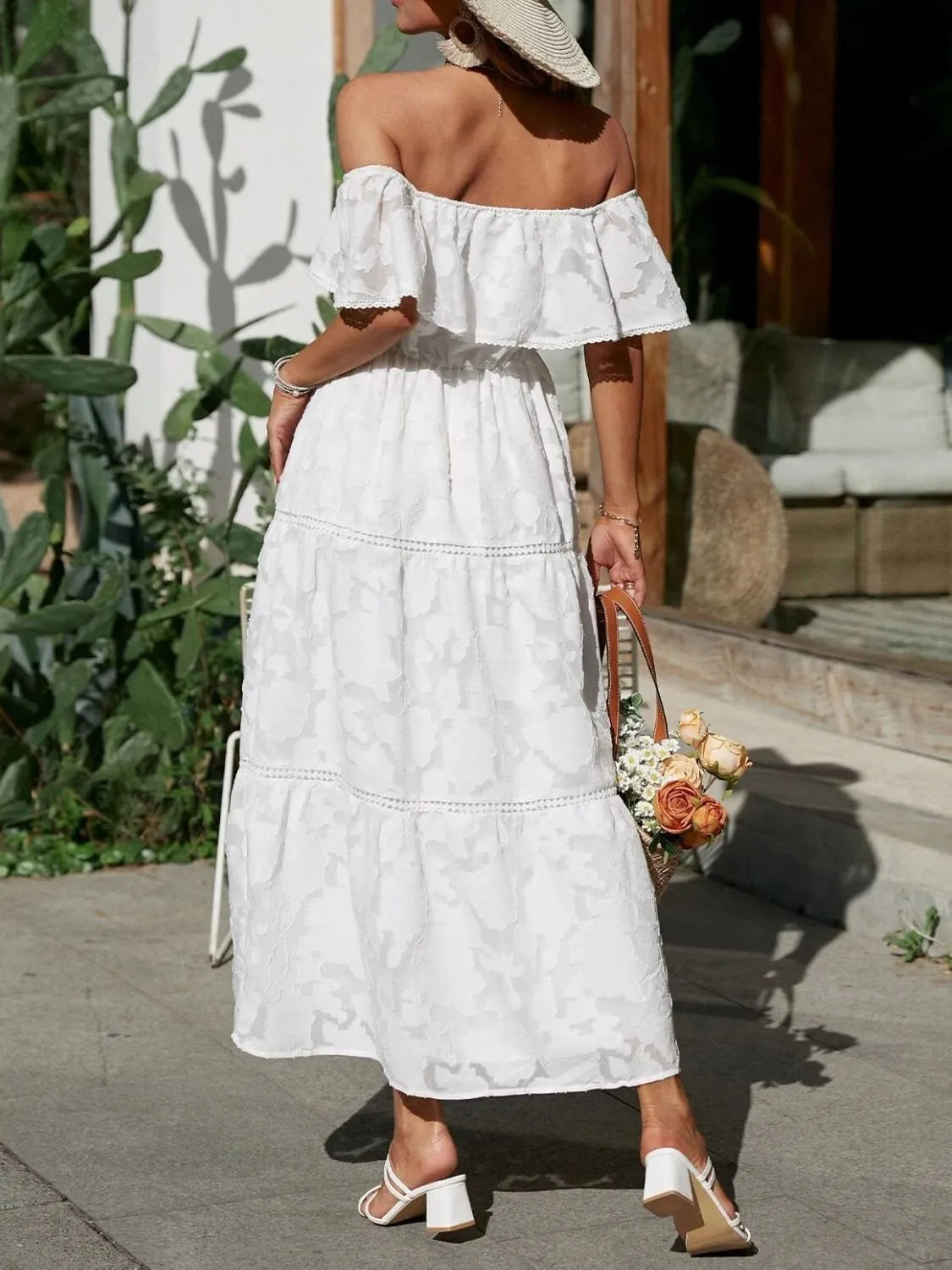 Off-Shoulder Tiered Maxi Wedding Guest Dress for Women