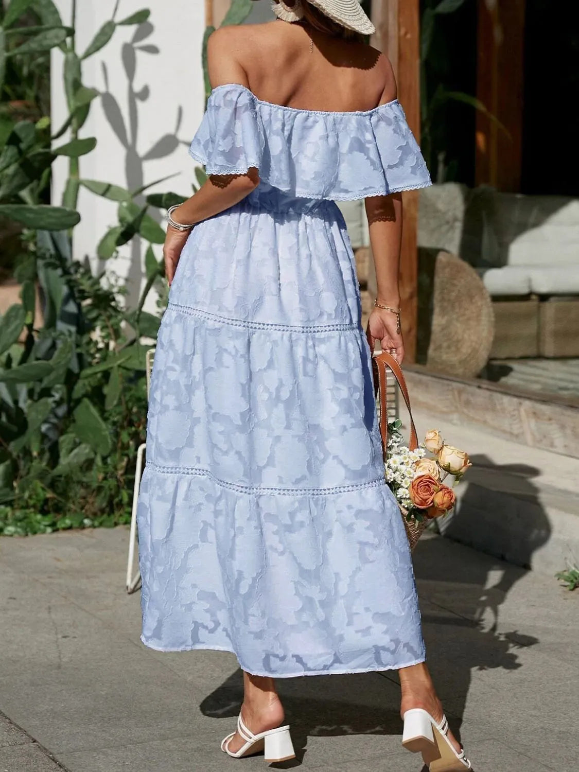 Off-Shoulder Tiered Maxi Wedding Guest Dress for Women