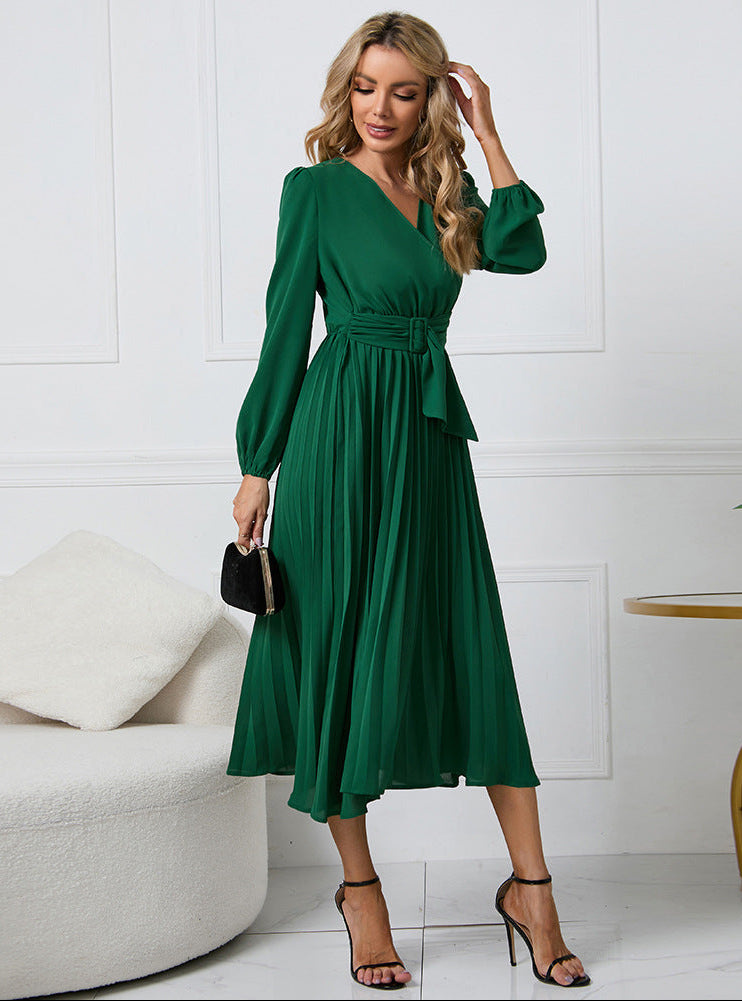 Pleated Wrap Midi Wedding Guest Dress for Women