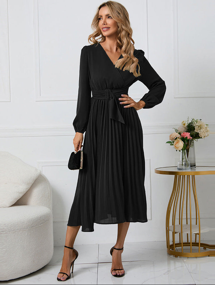 Pleated Wrap Midi Wedding Guest Dress for Women