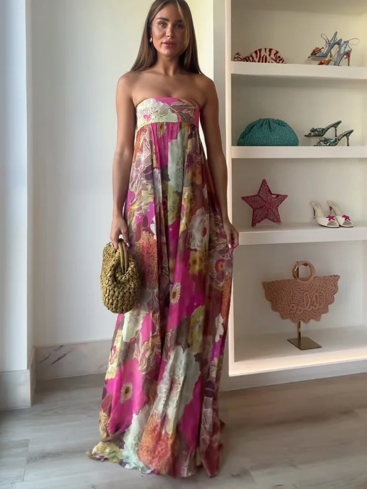 Strapless Floral Wedding Guest Maxi Dress for Women