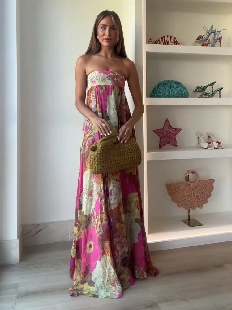 Strapless Floral Wedding Guest Maxi Dress for Women