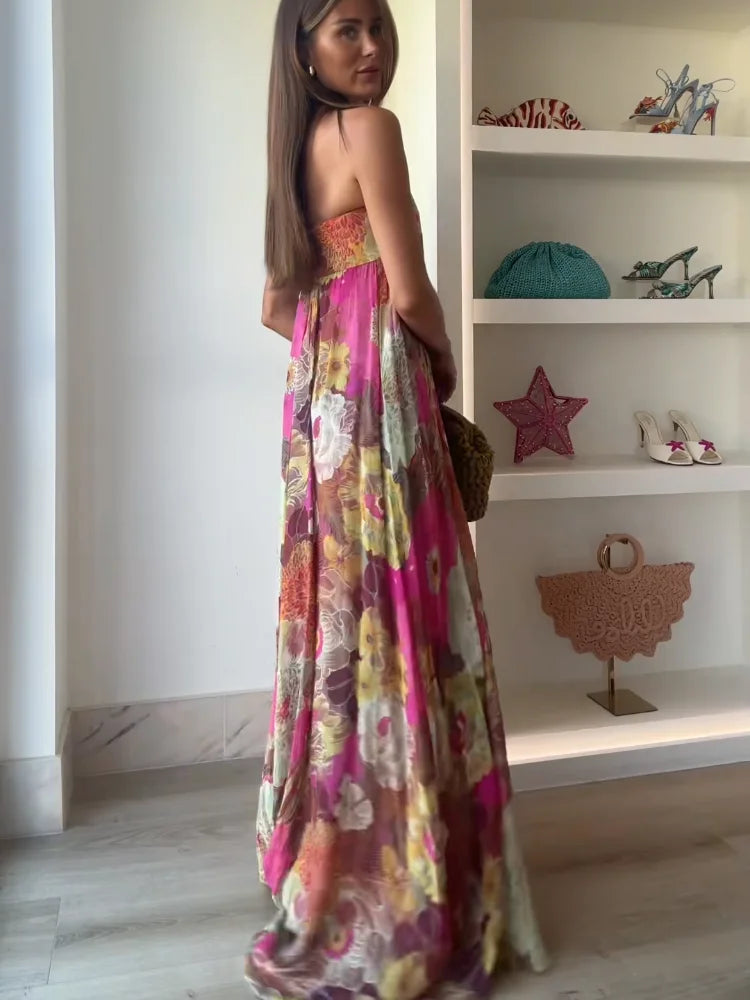 Strapless Floral Wedding Guest Maxi Dress for Women