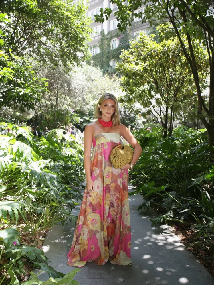 Strapless Floral Wedding Guest Maxi Dress for Women