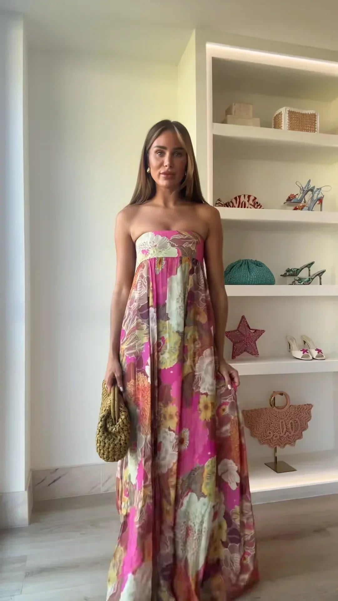 Strapless Floral Wedding Guest Maxi Dress for Women