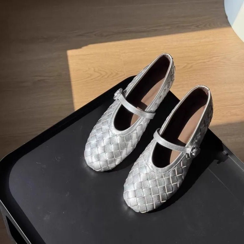 Woven Mary Jane Flats for Women - Zilver