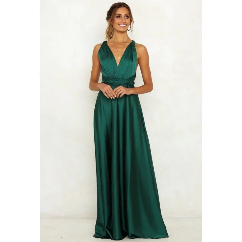 Wrap V-Neck Sleeveless Autumn Wedding Guest Maxi Dress for Women - Beige