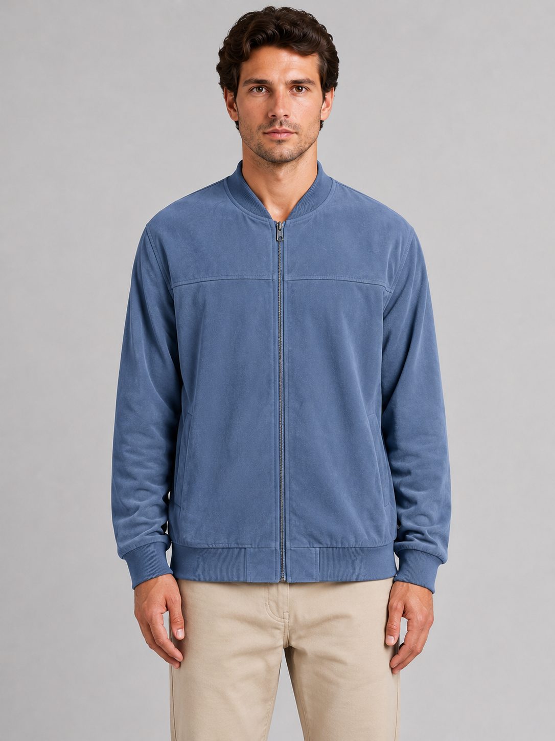 Zip-Up Bomber Jacket for Men - Blue