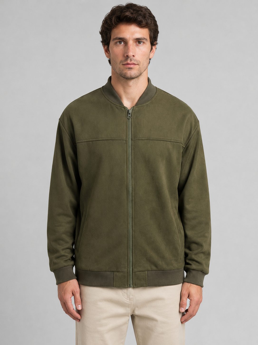 Zip-Up Bomber Jacket for Men - Green