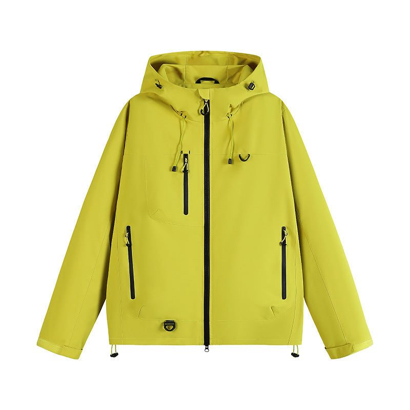 Zip-Up Hooded Raincoat for Women - Leuchtendgelb