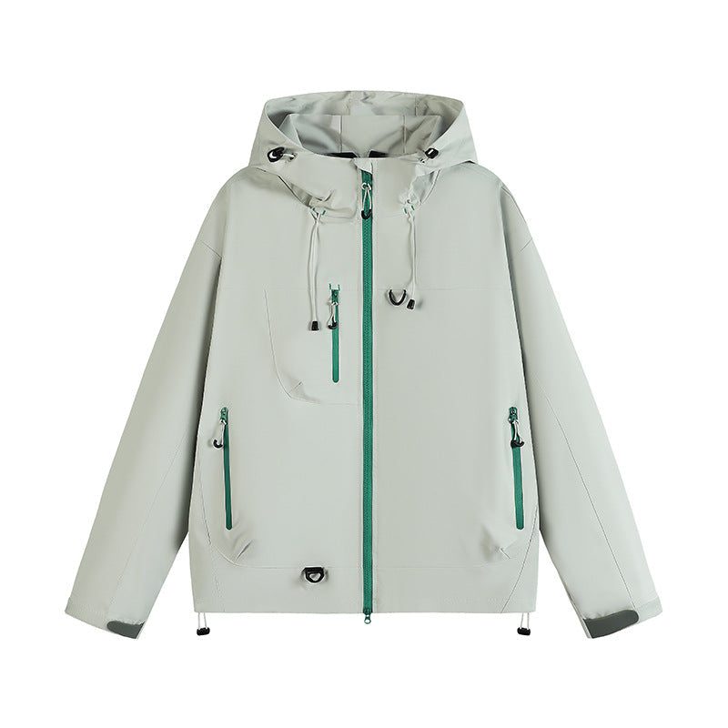 Zip-Up Hooded Raincoat for Women - Hellgrün