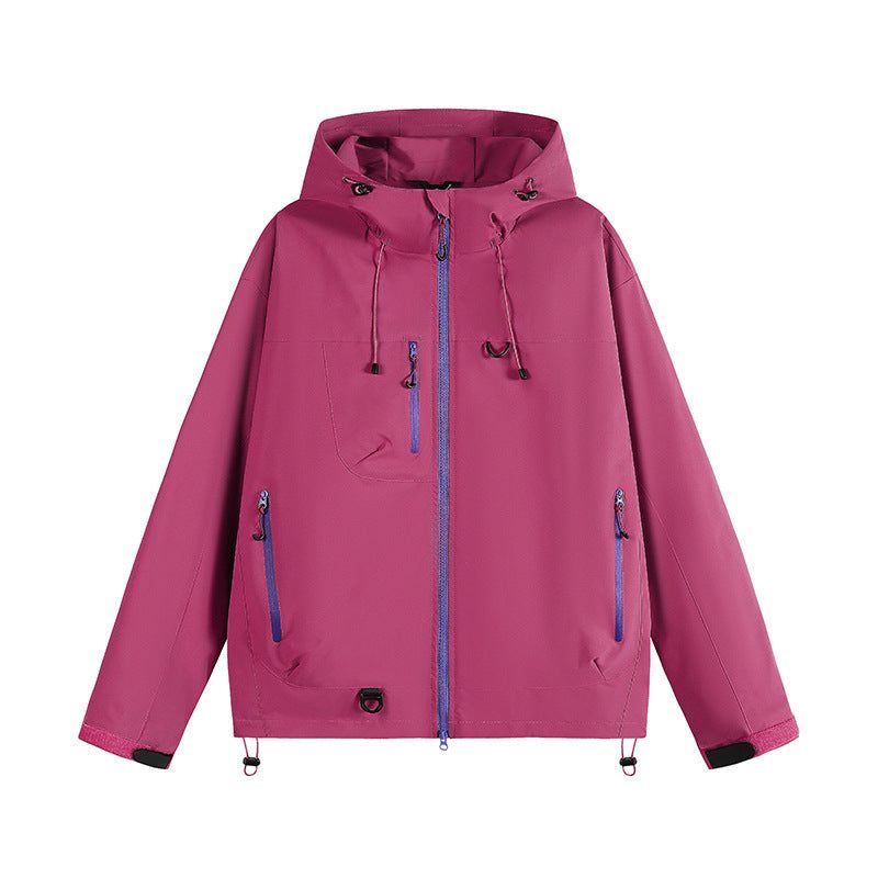 Zip-Up Hooded Raincoat for Women - Rosa