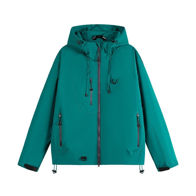 Zip-Up Hooded Raincoat for Women - Grün