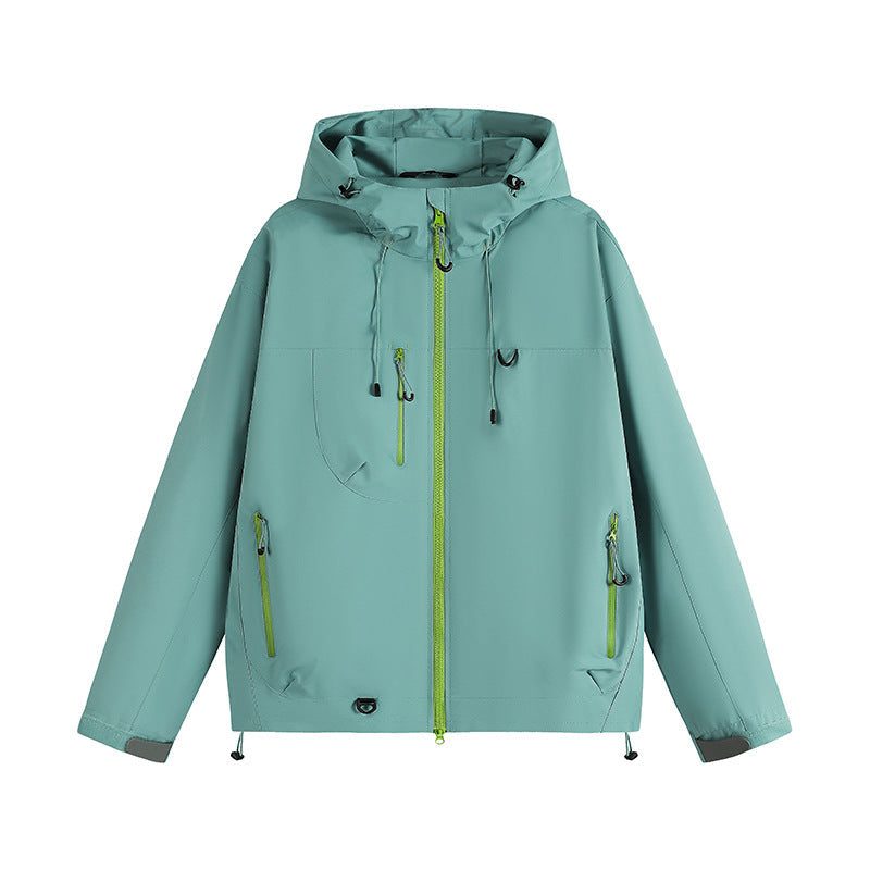 Zip-Up Hooded Raincoat for Women - Grau