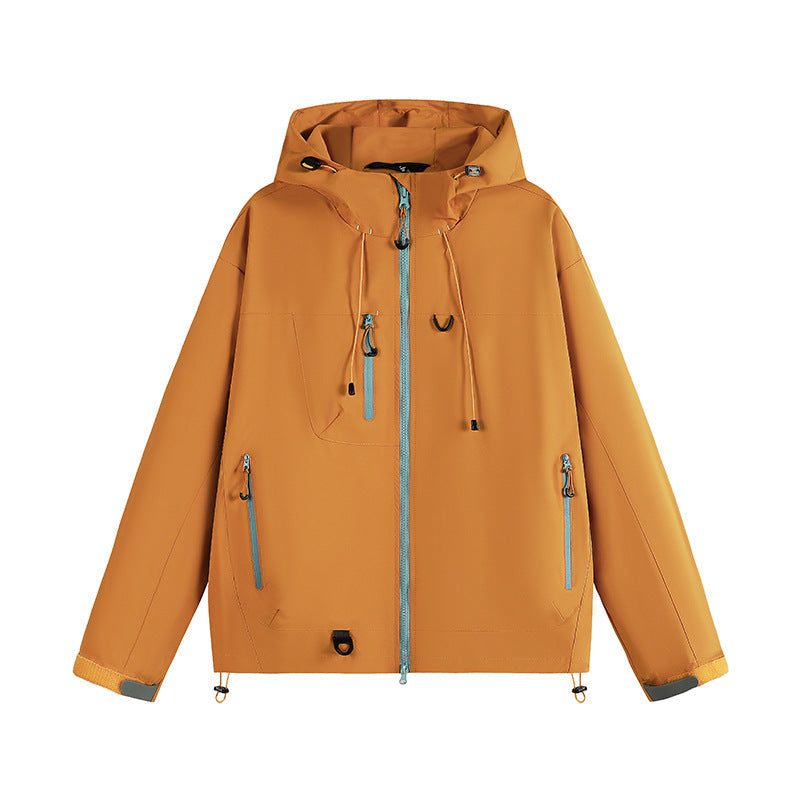 Zip-Up Hooded Raincoat for Women - Orange