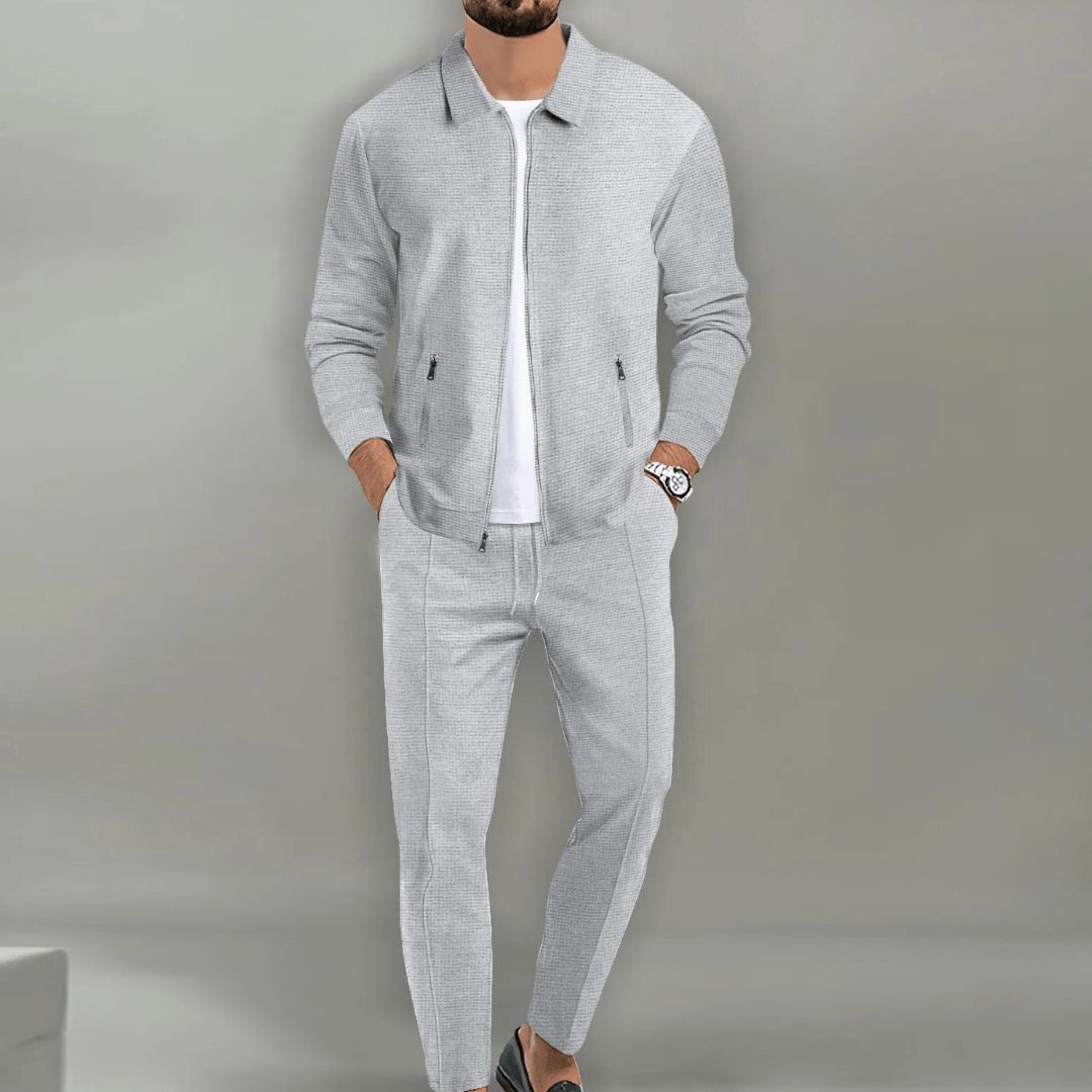 Zip-Up Jacket and Tapered Pants Set for Men - Grey